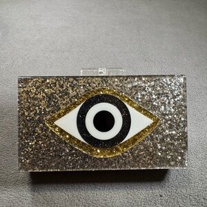 Silver Glitter Evil Eye Clutch with Strap